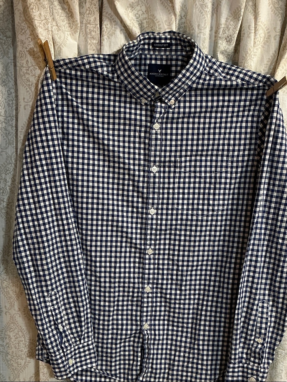 American Eagle Outfitters Navy & White Checkered Button-Down Shirt